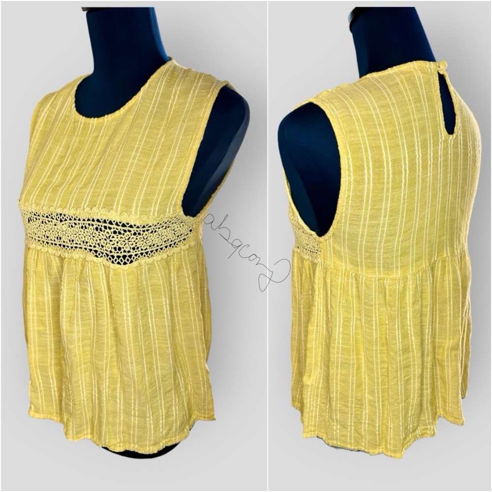 EUC Altar’d State Yellow & White Striped Sleeveless Blouse